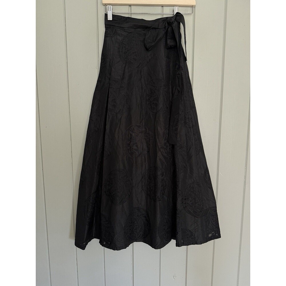 Dosa Wrap Skirt 2 M Medium 100% Silk Black Maxi Tie Side Textured